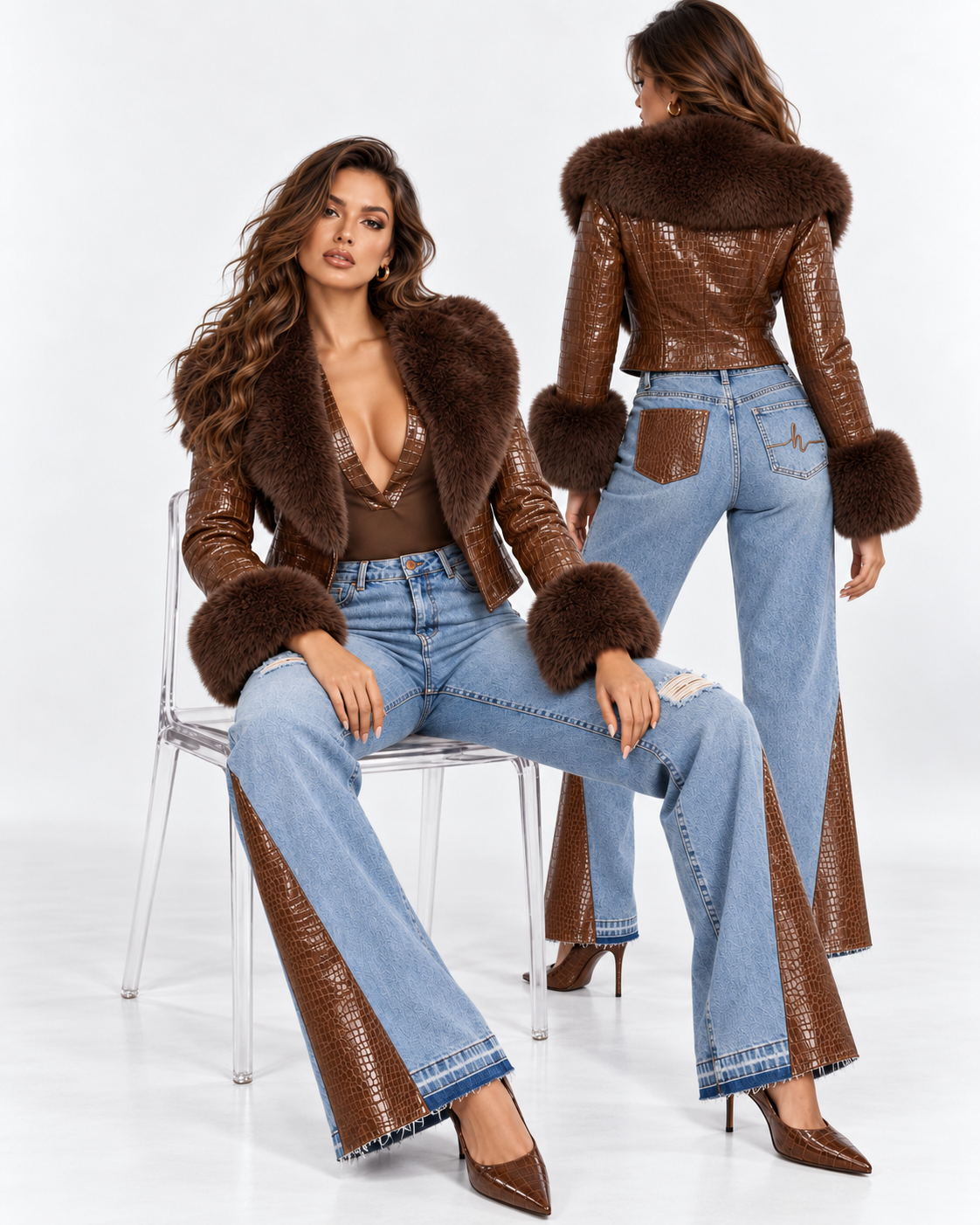 Dirty Money Cognac Jacket (Crocodile Faux Fur)