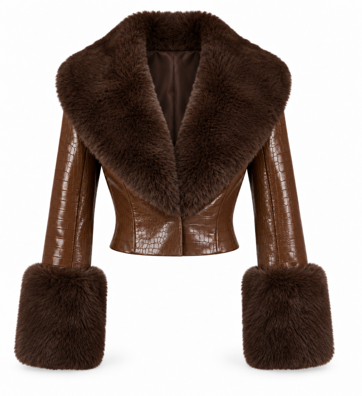 Dirty Money Cognac Jacket (Crocodile Faux Fur)