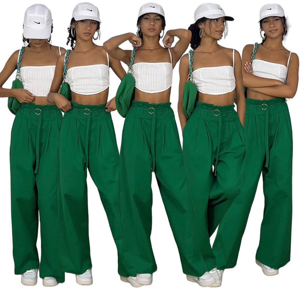 Green High Waisted Flare Cargo