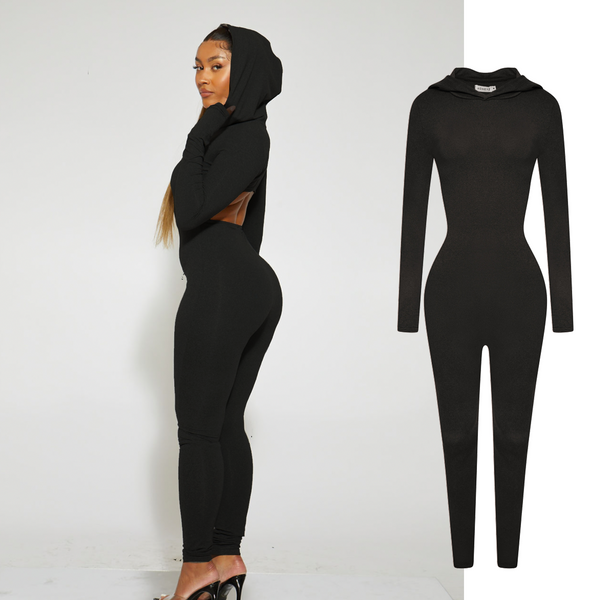 Black Cut Out Hoodie Jumpsuit