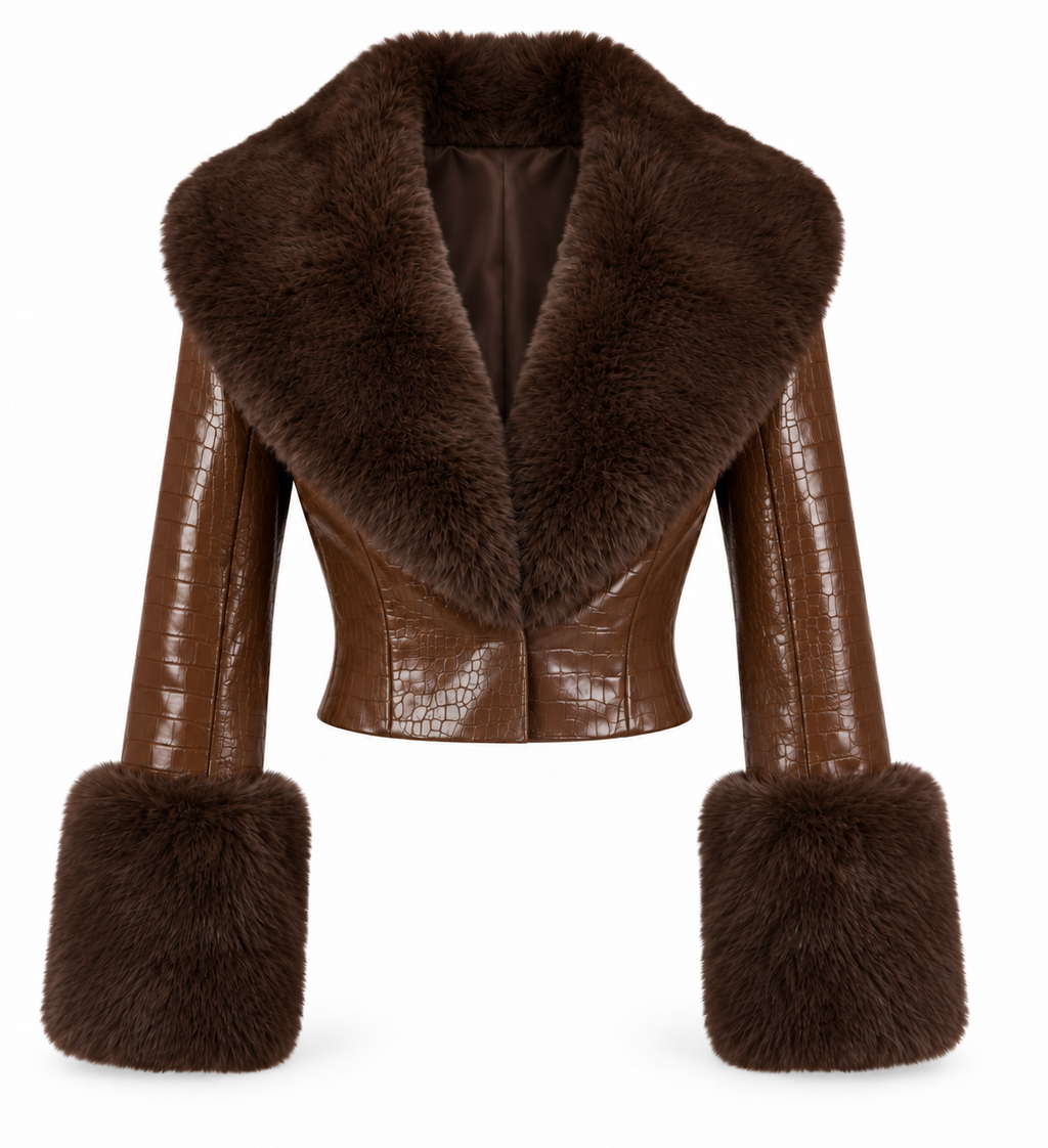 Dirty Money Cognac Jacket (Crocodile Faux Fur)