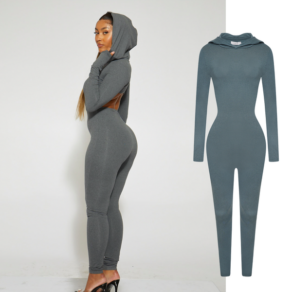 Green Cut Out Hoodie Jumpsuit