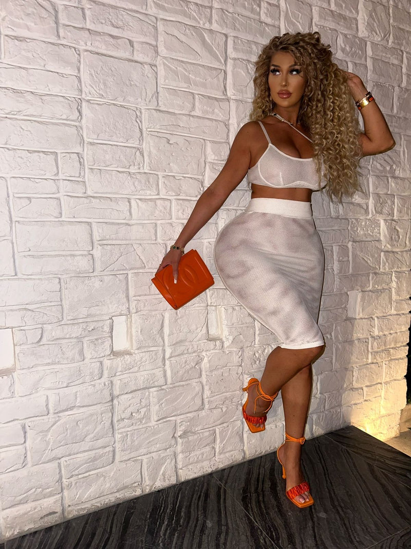 White 3 Piece Fishnet Set