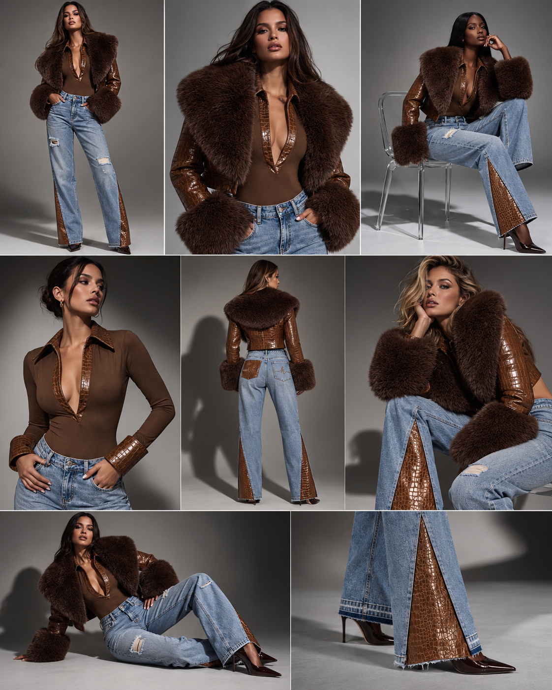 Dirty Money Cognac Jacket (Crocodile Faux Fur)