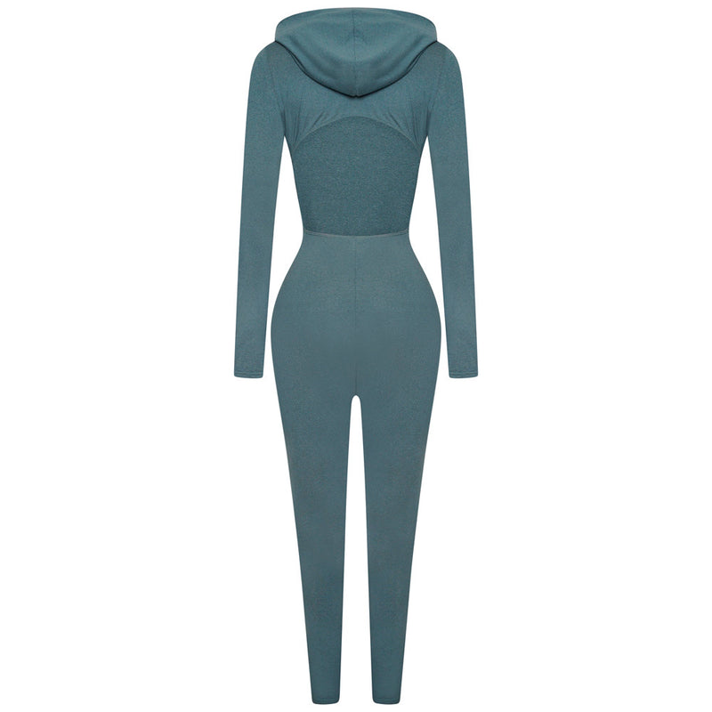 Green Cut Out Hoodie Jumpsuit