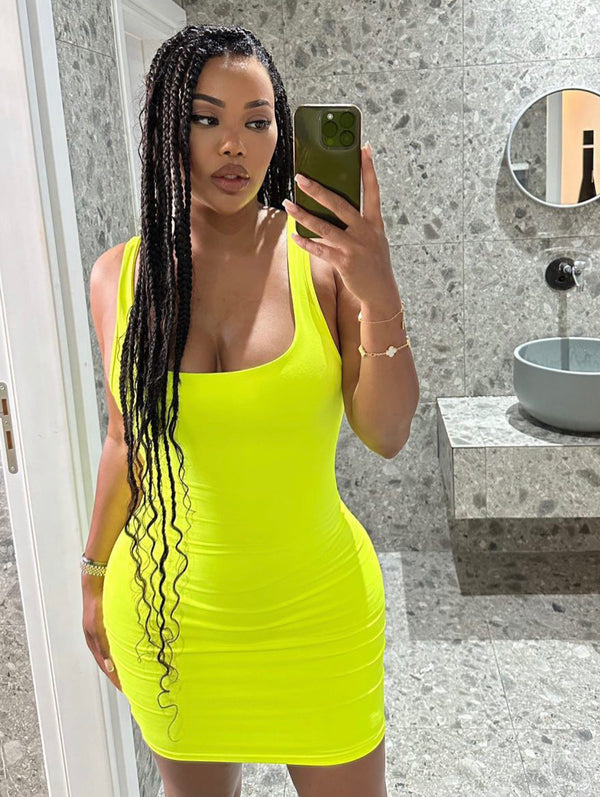 Neon Yellow Soft Bandage Mini Dress