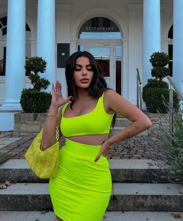 Neon Yellow Soft Bandage Two Piece Mini