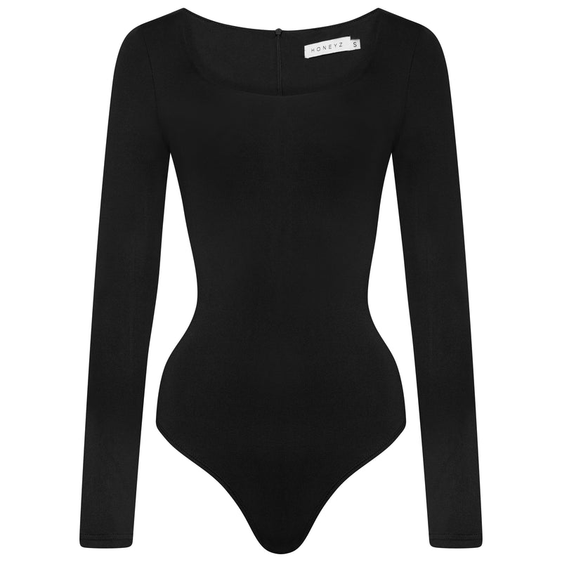 Black Contoured Long Sleeved - Thong Bodysuit – Honeyz