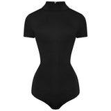 Black Capped Sleeve Thong Bodysuit