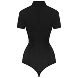 Black Capped Sleeve Thong Bodysuit
