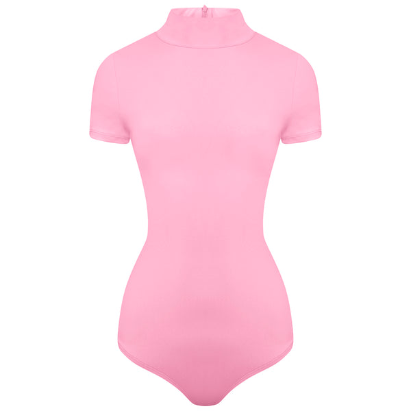 Pink Capped Sleeve Thong Bodysuit
