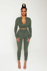 Khaki Teddy Velvet Two Piece