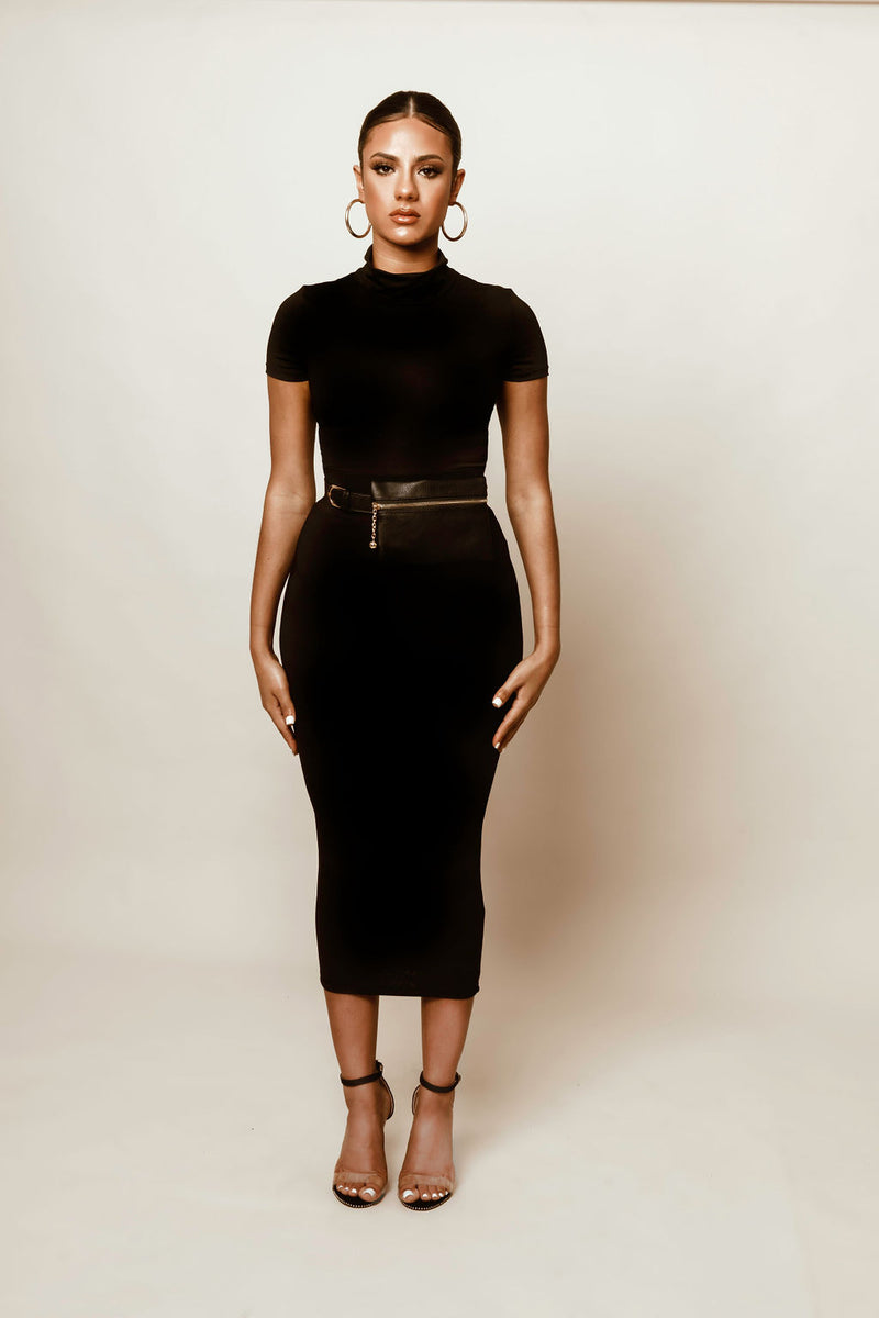 Black Contoured Midi Maxi Skirt