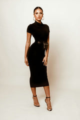 Black Contoured Midi Maxi Skirt