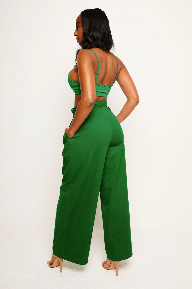 Green High Waisted Flare Cargo