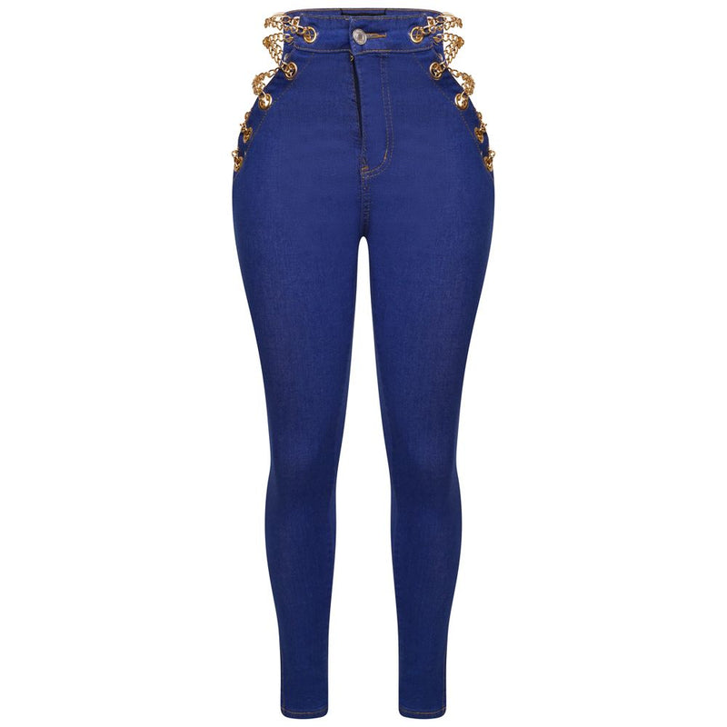 Dark Blue Chain Denim Jeans