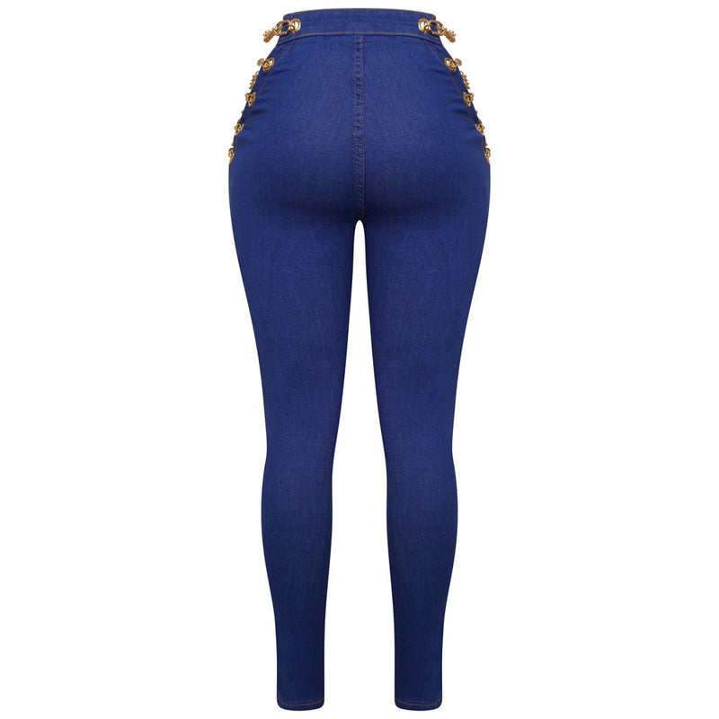 Dark Blue Chain Denim Jeans
