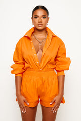 Orange Tailored Shirt & Short Set