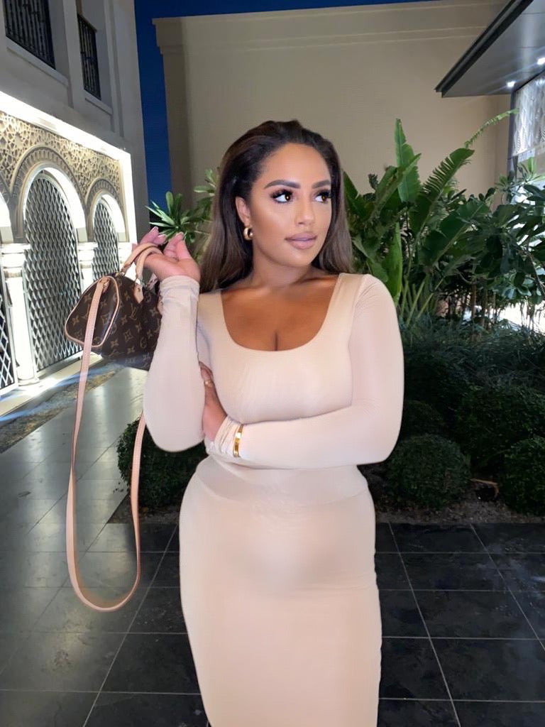 Beige Contoured Midi Maxi Skirt