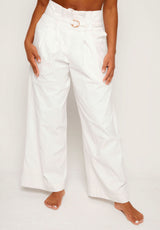 White High Waisted Flare Cargo