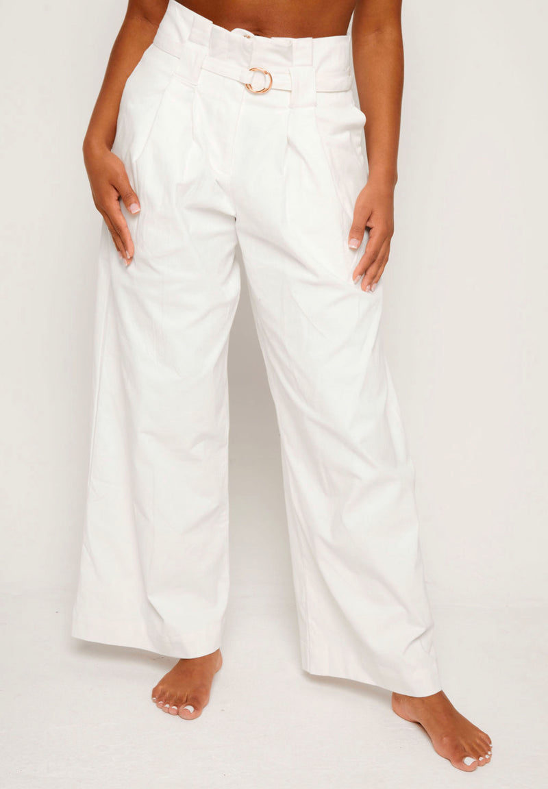 White High Waisted Flare Cargo