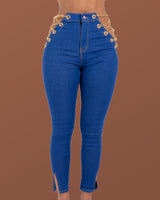 Dark Blue Chain Denim Jeans