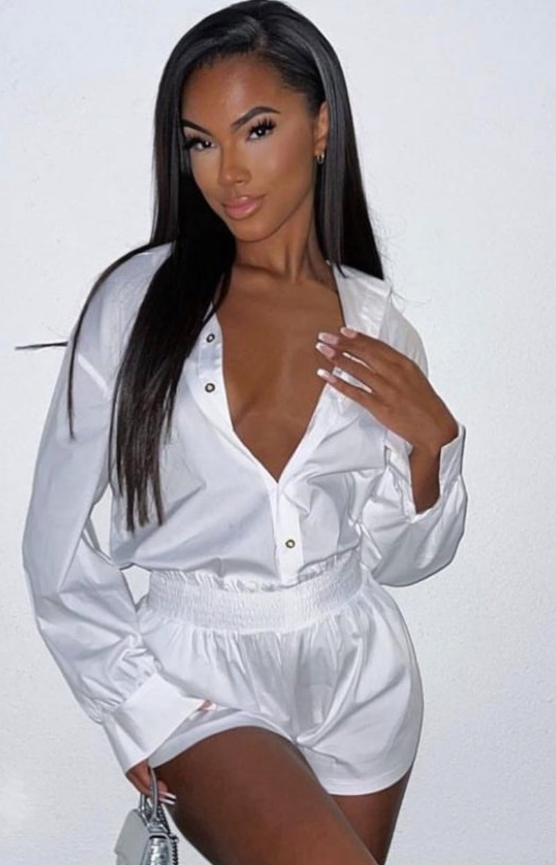 White Tailored Shirt & Short Set