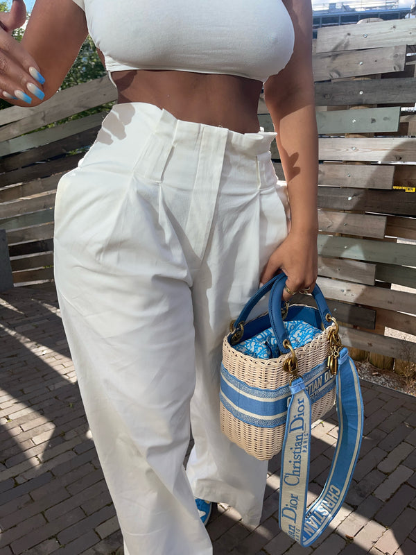 White High Waisted Flare Cargo