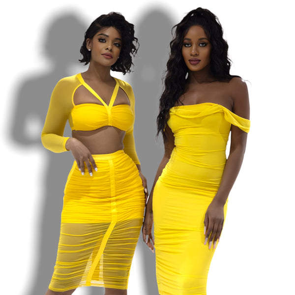 Yellow Bandage & Mesh 2 Piece