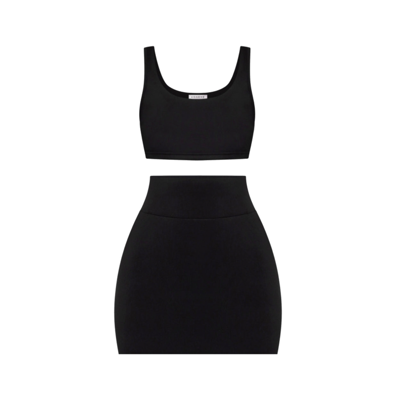 Petite Black Soft Bandage Two Piece Mini