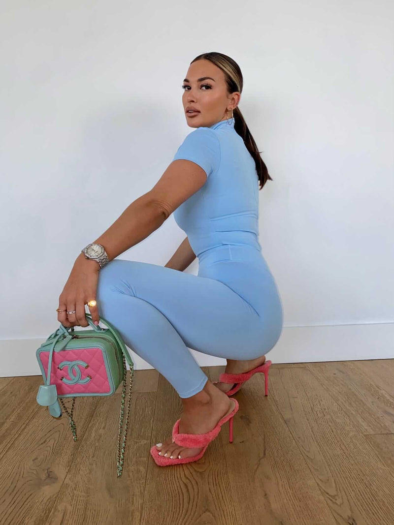 Blue Capped Sleeve Thong Bodysuit