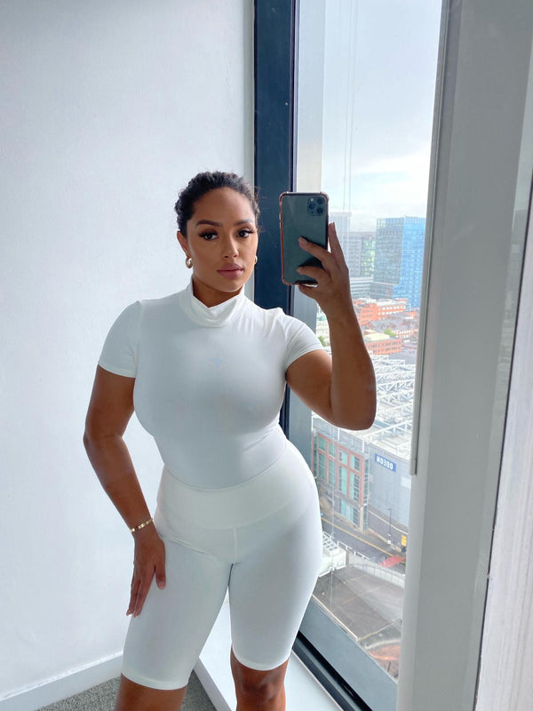 White Capped Sleeve Thong Bodysuit